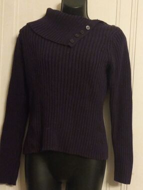 St. John's Bay Ribbed Button-Detail Turtleneck Sweater in Dark Purple